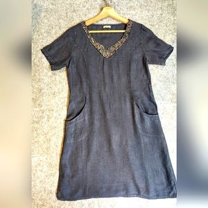 Lina Tomei Blue Linen Dress M